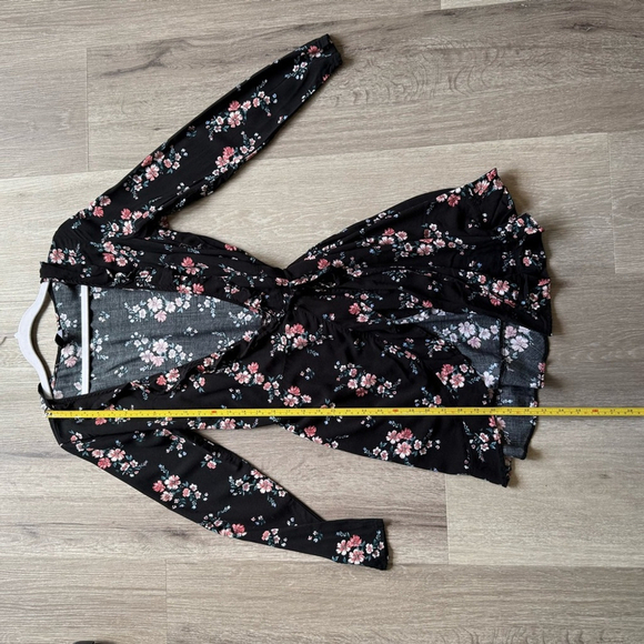 H&M Pink and Black Ruffled Floral Wrap Dress - Picture 6 of 7